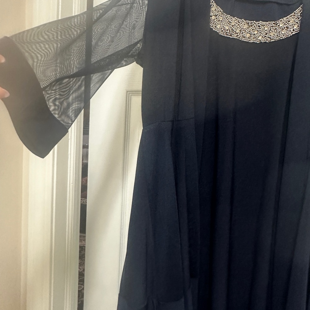Elegant Black Chiffon Evening Dress with Beaded Neckline
